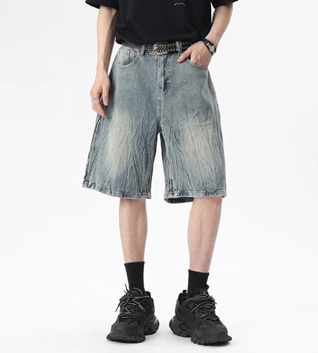 Men's Denim Shorts Lightning Pattern New American High Street Menwear Loose Male Multi Pockets Style Bottoms 2025 9W1650