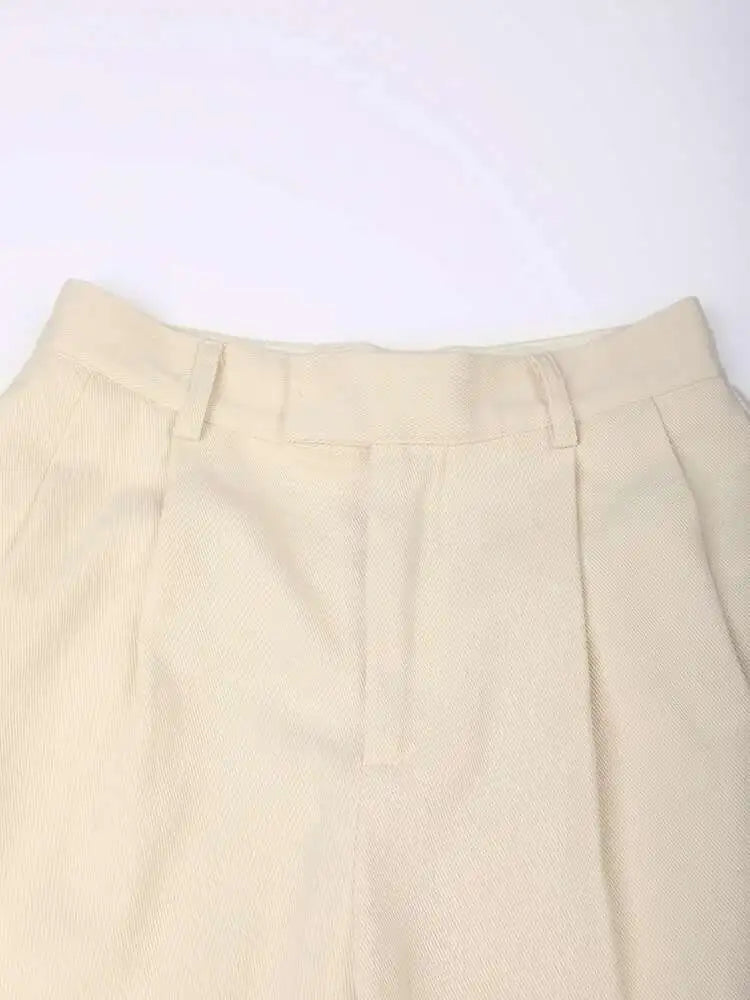 High Waist Beige Pleated Pocket Elegant Long Wide Leg Pants New Trousers Women Fashion Tide Spring Autumn 2025 26D5510