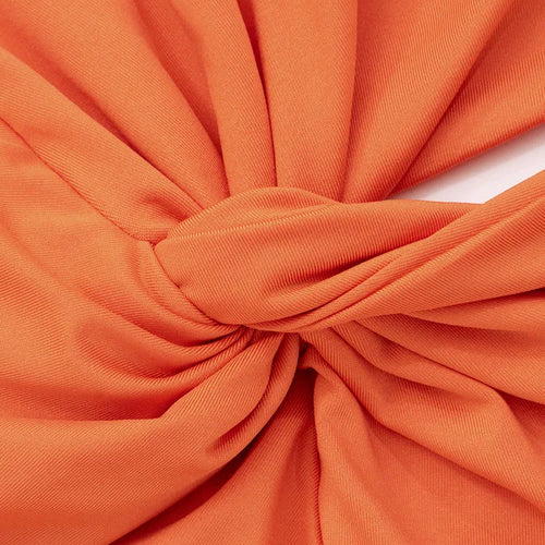 Load image into Gallery viewer, Metal Chain Halter Backless Sexy Maxi Dress Women Orange Off-shoulder Sleeveless Thigh High Split Club Long Dress
