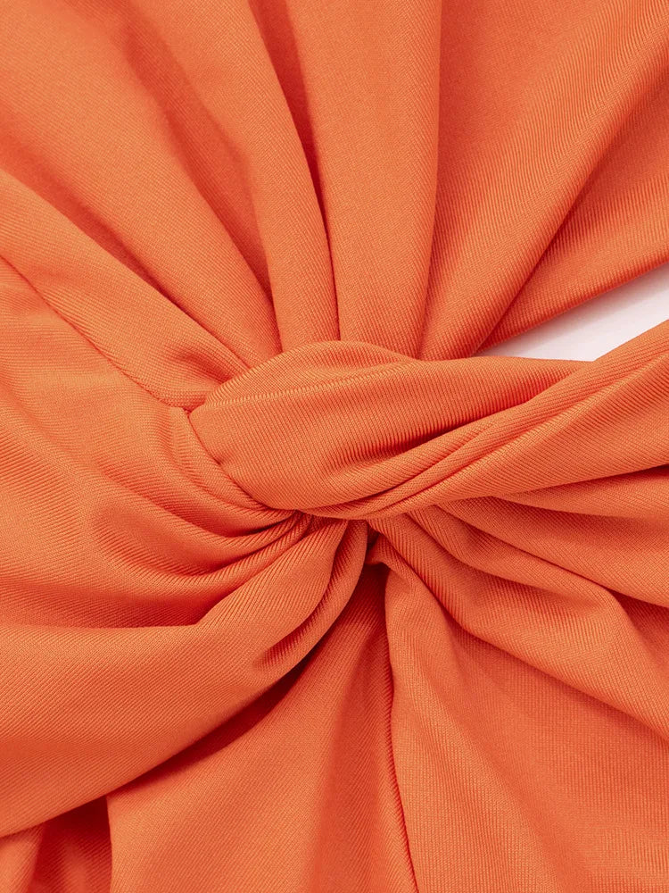 Metal Chain Halter Backless Sexy Maxi Dress Women Orange Off-shoulder Sleeveless Thigh High Split Club Long Dress