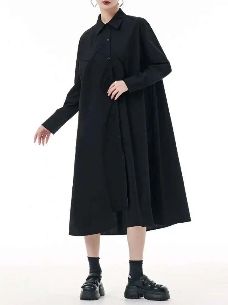 Women Purple Irregular Spliced Big Size Shirt Dress New Lapel Long Sleeve Loose Fit Fashion Spring Autumn 2025 1DH0654