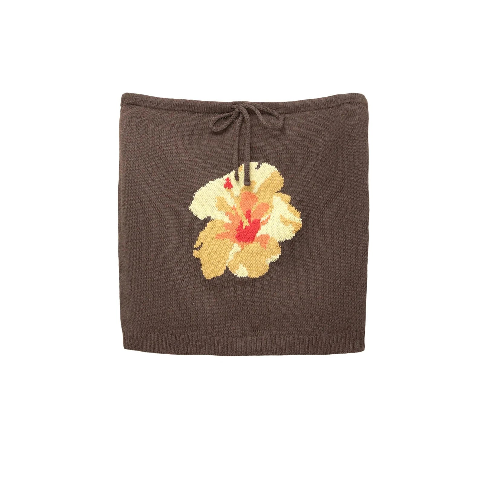 y2k Off Shoulder Tops Women Floral Pattern Strapless Bow Tie Front Knitted Tube T Shirts Vest 2000s Clothes Beachwear