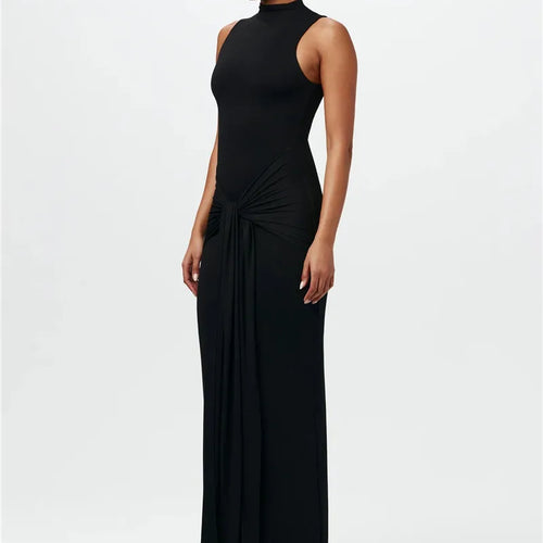 Load image into Gallery viewer, Half High Collar Irregular Tank Dress For Women 2024 New Fashion Sleeveless Bodycon Ruched Sexy Long Dress Elegant
