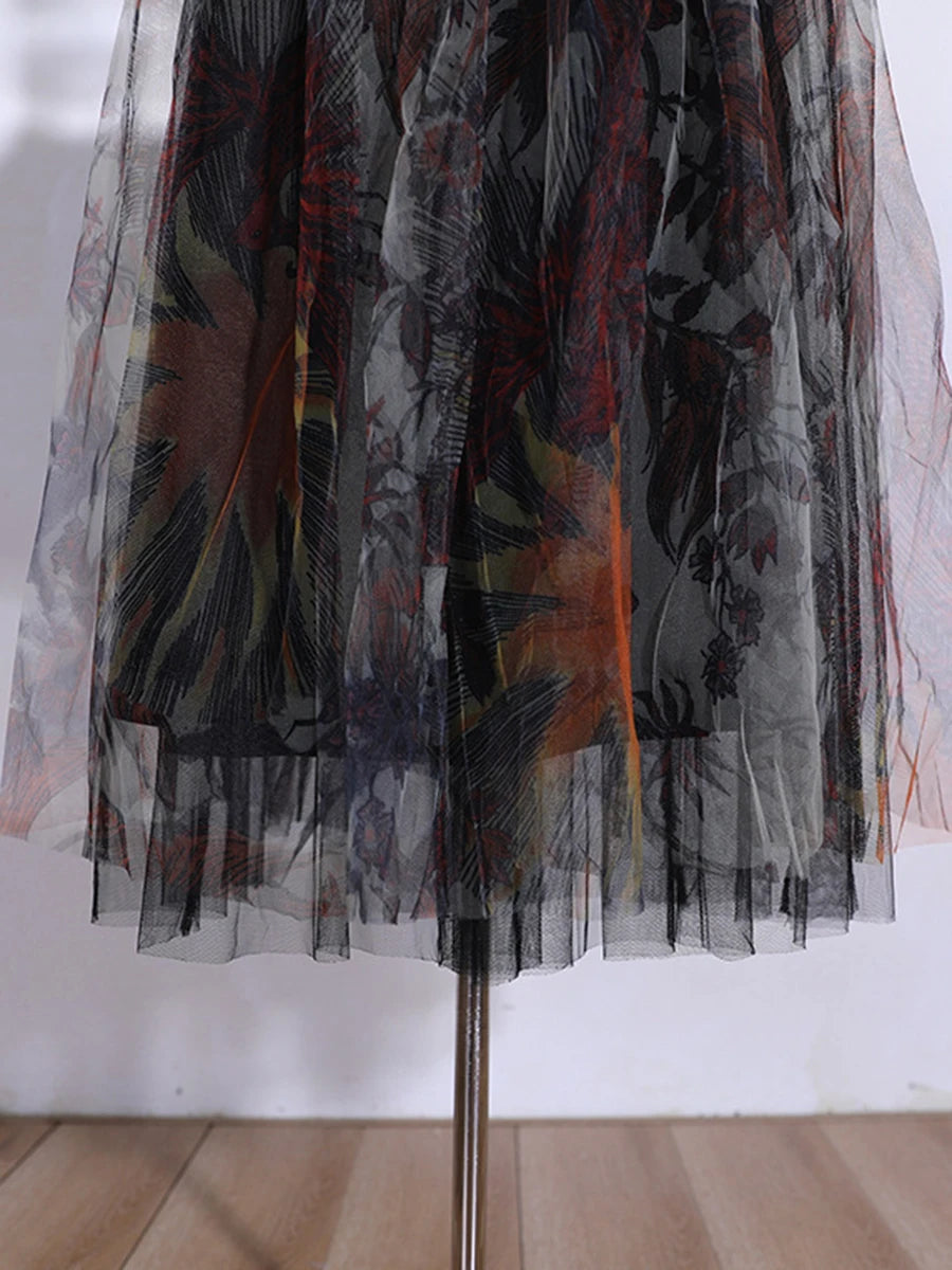 Hit Color Loose Casual Mesh Skirts For Women High Waist Temperament Elegant Skirt Female Fashion Style Fashion New