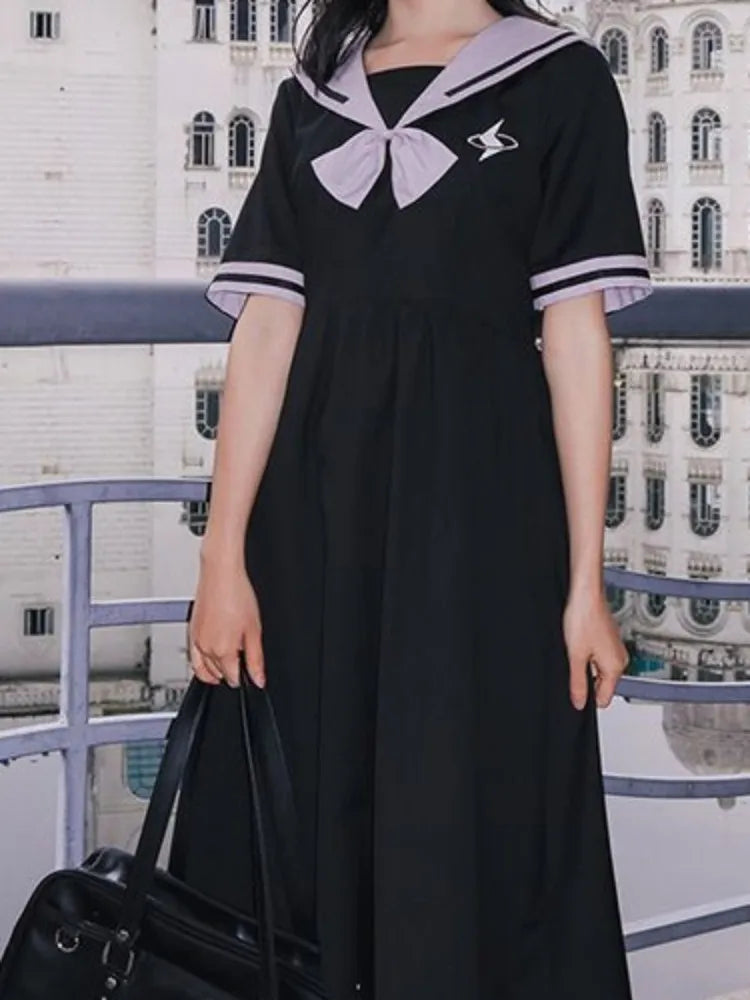 Preppy Style School Student Kawaii Dress Japanese Sweet Harajuku Embroidery Midi Dresses Lolita Streetwear Fashion