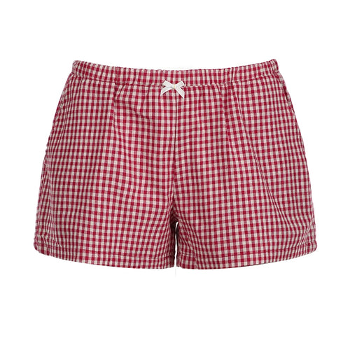 Load image into Gallery viewer, Casual Cotton Red Plaid Shorts Women Bow Korean Fashion Y2K Short Pants Cutecore Homewear Bottoms Checkered Clothing
