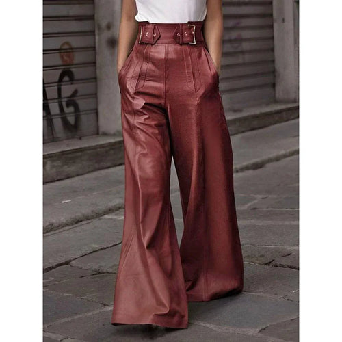 Load image into Gallery viewer, Autumn Winter Women&#39;s Faux Pu Long Pants 2024 High Waisted Loose Pleated Pockets Streetwear Female Wide Leg Trousers
