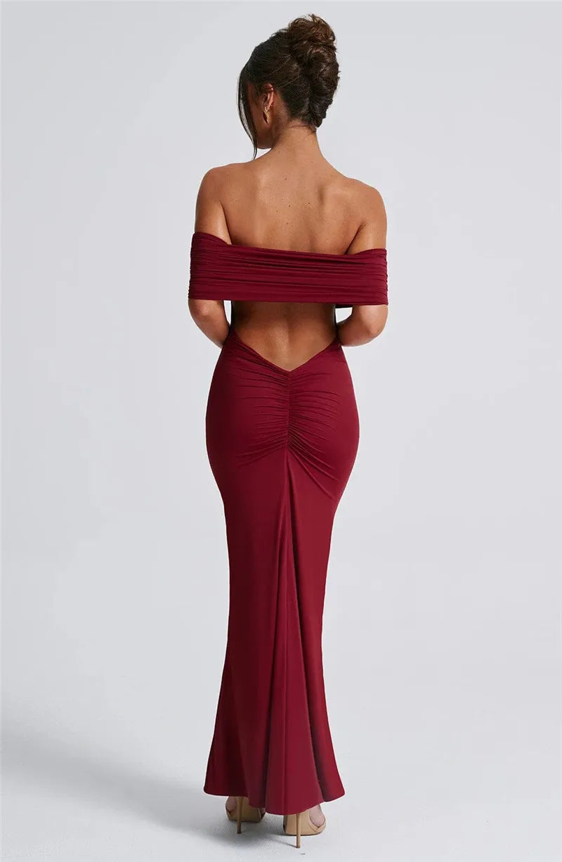 Strapless Backless Sexy Maxi Dress For Women Black Solid Off-shoulder Sleeveless Bodycon Club Party Long Dress Elegant