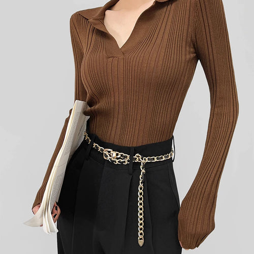 Load image into Gallery viewer, Spring Autumn Lapel Slimming Tops Ladies Sexy V Neck Long Sleeve Soft Bodycon Pullovers C-007
