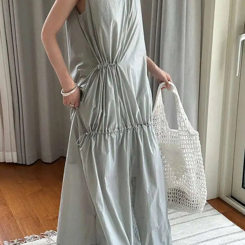 Load image into Gallery viewer, Women White Gray Big Size Long Elegant Thin Dress New Square Collar Sleeveless Fashion Tide Spring Summer 2025 1DH6054

