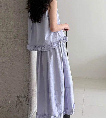 Purple Tank Top Ruffles Half-body Skirt Two Pieces Suit New Round Neck Sleeveless Women Fashion Spring Summer 2025 1DJ1471
