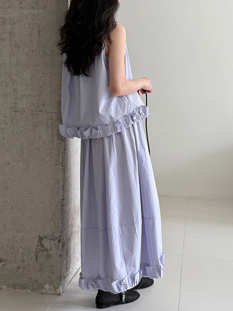 Purple Tank Top Ruffles Half-body Skirt Two Pieces Suit New Round Neck Sleeveless Women Fashion Spring Summer 2025 1DJ1471