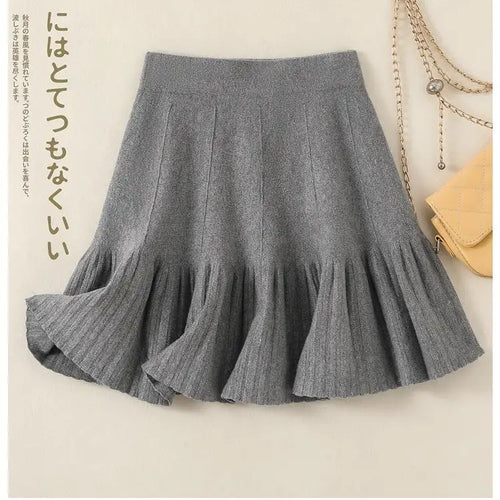 Load image into Gallery viewer, Korean Fashion Autumn Winter Warm Women Solid Knitted Short Skirt High Waist Ruffle Edge A-line Pleated Skirt 2024 New Versatile
