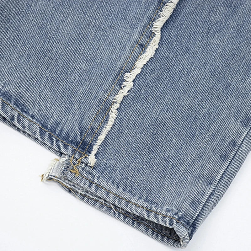 Men's Jeans Edge Splicing Design New American Style Washed Straight Wide Leg Line Trendy Male Casual Toursers Summer 9W1887