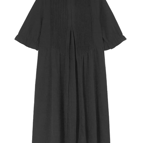 Load image into Gallery viewer, Women Black Pleated Brief Big Size Midi Dress New Round Neck Three-quarter Sleeve Fashion Spring Autumn 2025   1DJ0716
