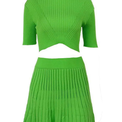 Load image into Gallery viewer, Autumn New Fashion Knitted Skirt Short Sleeve Set Women Elastic Temperament Female Two Piece Set Party Street Clothing
