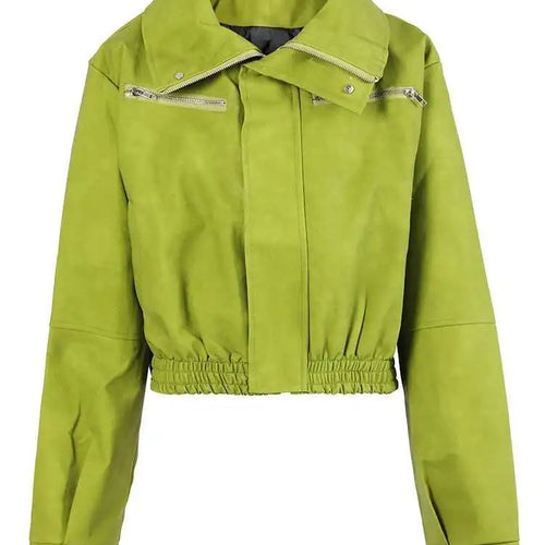 Load image into Gallery viewer, Loose Fit Green Pu Leather Big Size Casual Jacket New Lapel Long Sleeve Women Coat Fashion Tide Spring Autumn 2025 CPG0419
