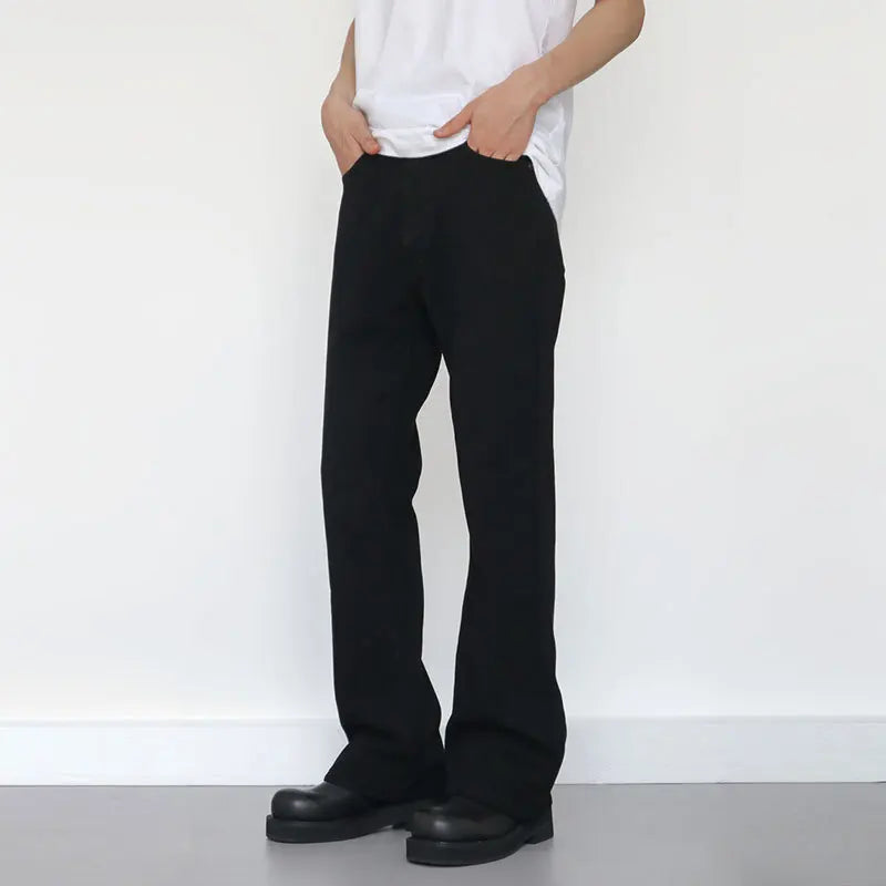 Men's Jeans New Spring High Street Style Slightly Flared Denim Pants Solid Color Handsome Casual Male Trousers 9W1422