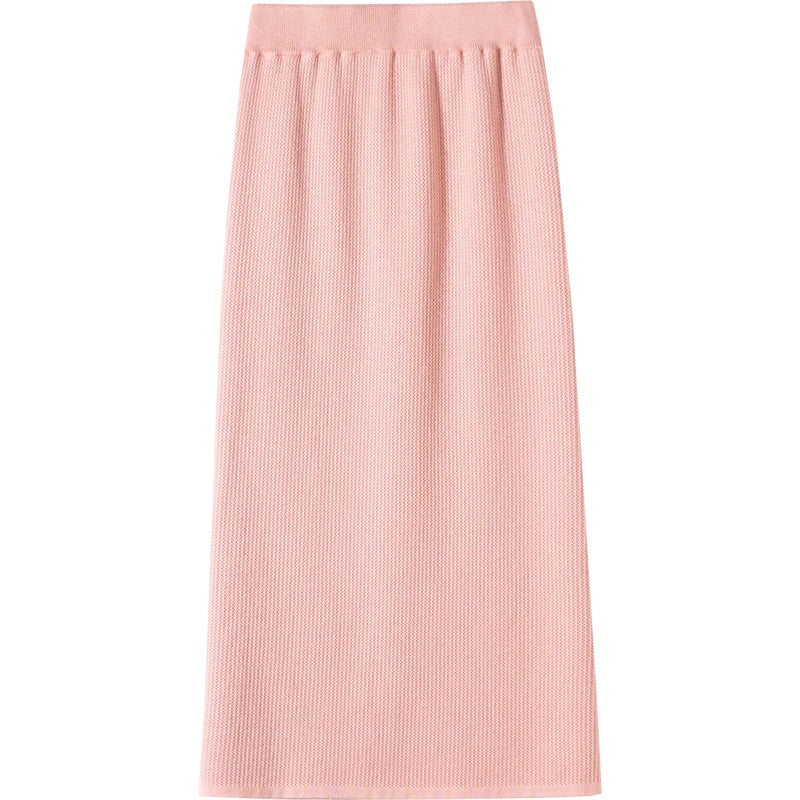Korean Fashion Solid Velvet Elegant High Waist Festival Long Skirt Autumn Winter Women Slim Straight Knitted Half Skirt 2024 New
