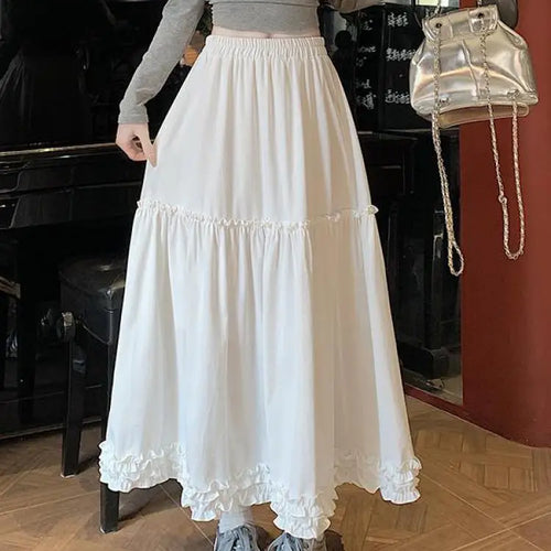 Load image into Gallery viewer, Spring Summer French Vintage Fashion Black Elegant Sexy Ruffle Edge Pleated Long Skirt Women White High Waist Slim Skirts 2025
