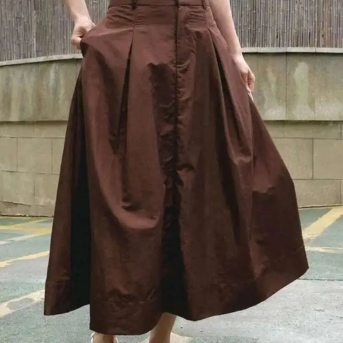 Load image into Gallery viewer, High Waist Purple Coffee Pleated Pocket Casual A-line Half-body Skirt Women Fashion Tide New Spring Autumn 2025 1DH5613

