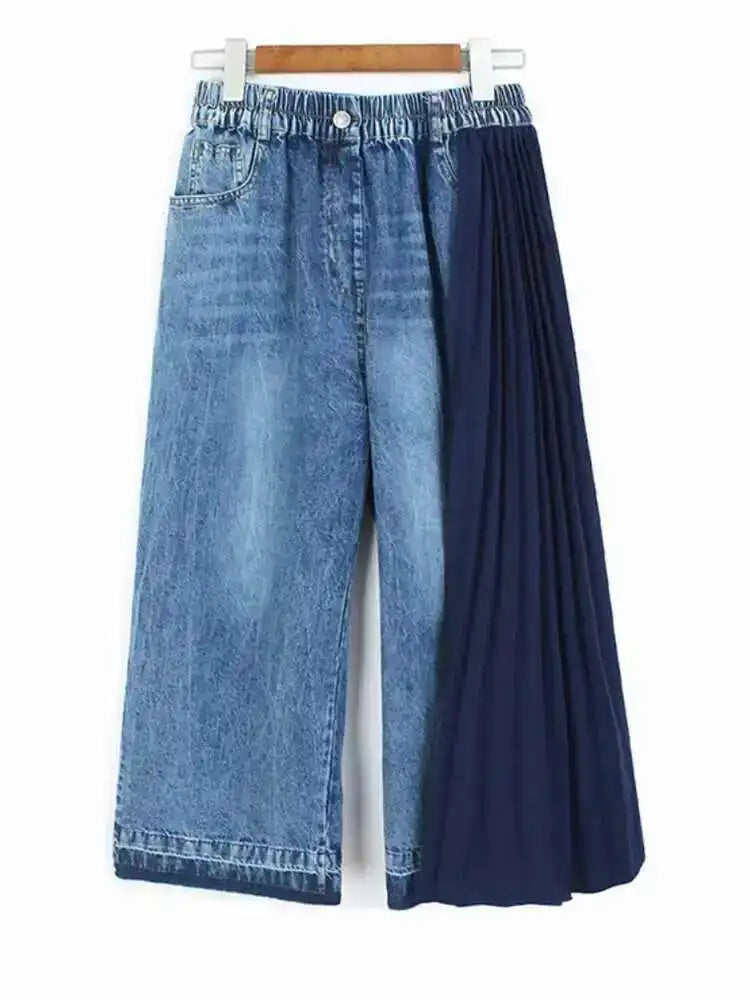 High Elastic Waist Denim Pleated Long Wide Leg Pants New Loose Fit Trousers Women Fashion Tide Spring Autumn 2025 1DF7228