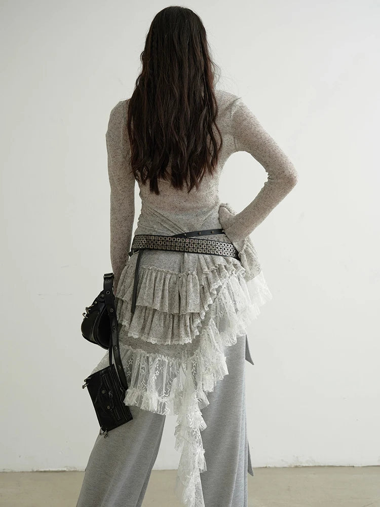 Women Perspective Irregular Mini Sweater Dress New Round Neck Long Flare Sleeve Fashion Tide Spring Autumn 2025 1DH9338