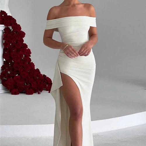 Load image into Gallery viewer, Elegant Off-shoulder High Split Maxi Dress Women Fashion Strapless Sleeveless Backless Bodycon Club Party Sexy Dress
