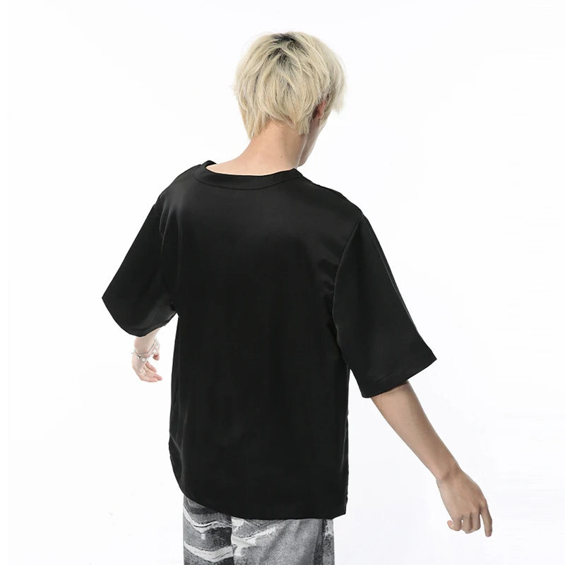 Men's Wear Loose Round Neck Short Sleeve Summer New Korean Solid Color Round Collar Pullover Top Youth Trend T-shirt 9C5507