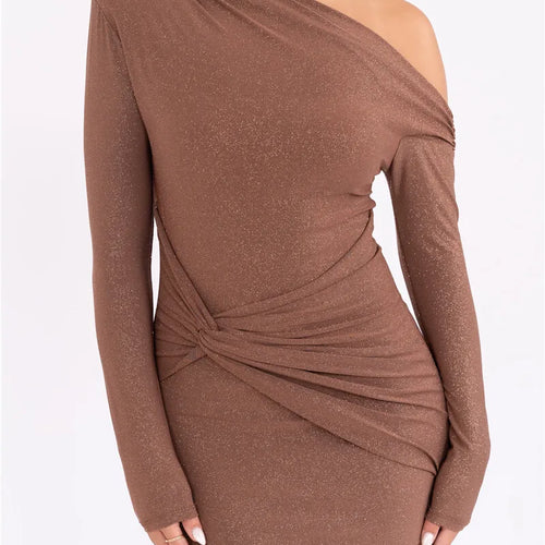 Load image into Gallery viewer, Sparkle Long Sleeve Sexy Maxi Dress For Women Inclined Shoulder Backless Bodycon Ruched Club Party Sexy Long Dress
