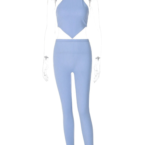 Load image into Gallery viewer, Ribbed 2 Pcs Co Ord Sets Halter Solid Backless Sexy Slim Crop Tank Top Pants Winter Women Fashion Festival Sports Suits
