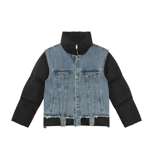 Load image into Gallery viewer, Fake Two-piece Men&#39;s Coats Niche Design Stand Collar Detachable Sleeveless Vest Patchwork Drawstring Padded Jackets 9C9331
