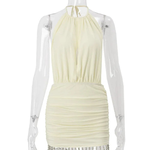 Load image into Gallery viewer, Backless Tassel Sexy Mini Dress Women Summer New Hollow Out Halter Sleeveless High Waist Ruched Skinny Club Dress
