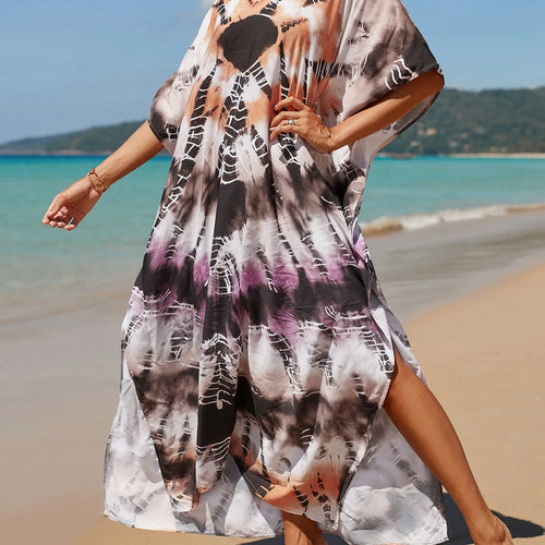 Load image into Gallery viewer, Colorful Kaftan Tunic Beach Cover Up Cover-ups Beach Dress Beach Wear Beachwear Loose Maxi Dress Female Women V4428
