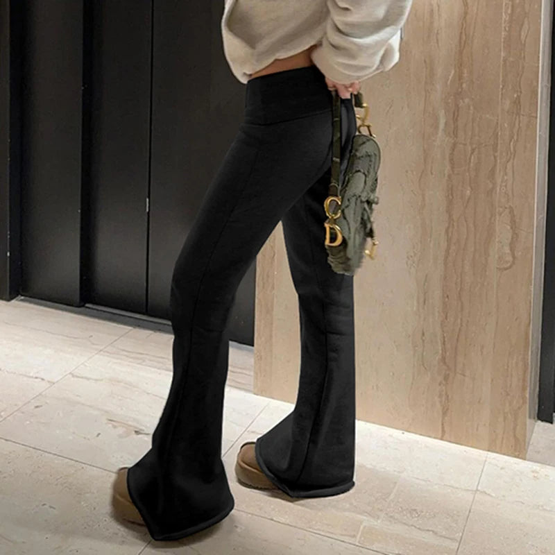 Casual Solid Low Waist Autumn Sweatpants Rolled Korean Fashion Skinny Flared Trousers Cuffs Harajuku Boot Cut Pants