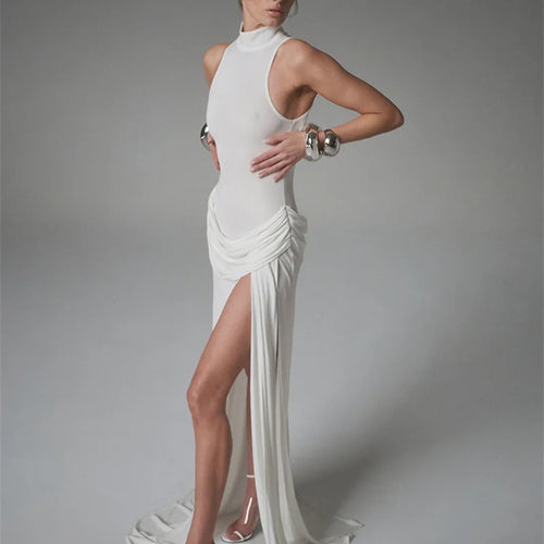 Load image into Gallery viewer, Summer Split Maxi Tank Dress Women Gown Fashion Solid Elegant High Waist Ruched Slim Evening Club Party Long Dress
