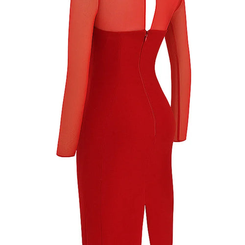 Load image into Gallery viewer, Elegant Strapless Sexy Midi Dress For Women Fashion Sheer Long Sleeve Backless Split Bodycon Club Party Sexy Long Dress
