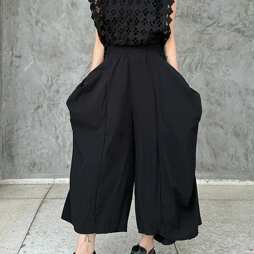 Load image into Gallery viewer, High Elastic Waist Black Pleated Pocket Calf-Length Pants New Trousers Women Fashion Tide Spring Autumn 2025  1DJ1074
