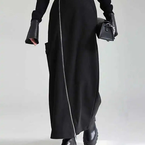 Load image into Gallery viewer, High Waist Black Irregular Zipper Pocket Long Casual Half-body Skirt Women Fashion Tide New Spring Autumn 2025 1DH3481
