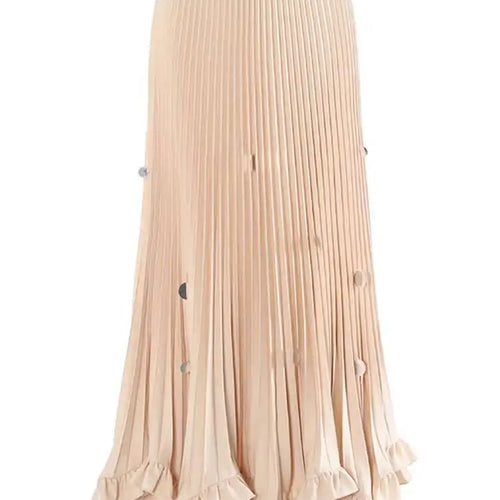 Load image into Gallery viewer, High Elastic Waist Khaki Pleated Elegant Sequins A-line Half-body Skirt Women Fashion Tide New Spring Autumn 2025 1DH8169
