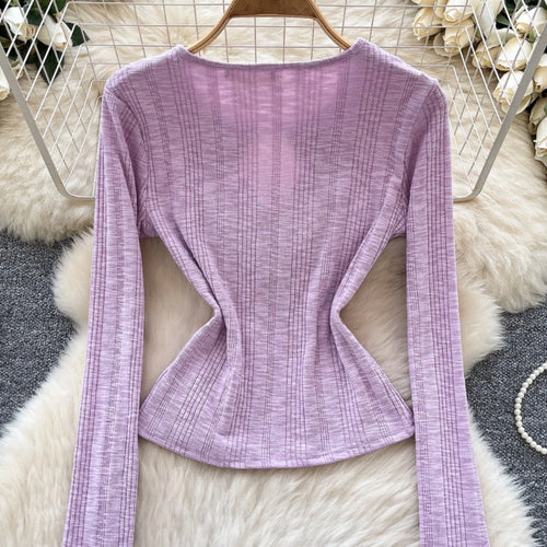 Load image into Gallery viewer, Vintage Fashion Women's Solid Long Sleeved Hollow Out Slim Short T Shirt 2025 Spring Elegant Versatile Ladies Festival Tops Chic
