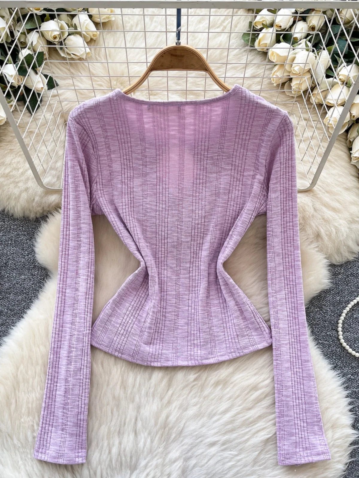 Vintage Fashion Women's Solid Long Sleeved Hollow Out Slim Short T Shirt 2025 Spring Elegant Versatile Ladies Festival Tops Chic