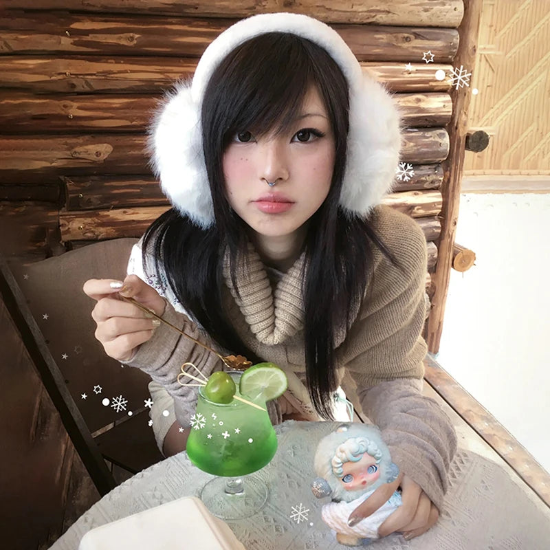 Japanese Y2k Khaki Cape Sweater Vintage Harajuku Knit Loose Pullover Korean Style Turtleneck Knitwear 2000s Aesthetics