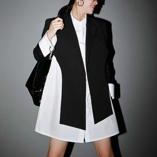 Load image into Gallery viewer, Women Black Cross Split Joint Blazer New Lapel Long Sleeve Loose Fit  Jacket Fashion Tide Spring Autumn 2025 1T447
