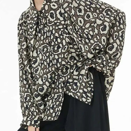 Load image into Gallery viewer, Women Black Big Size Leopard Print Blouse New Lapel Long Sleeve Loose Fit Shirt Fashion Tide Spring Autumn 2025 1DF5143
