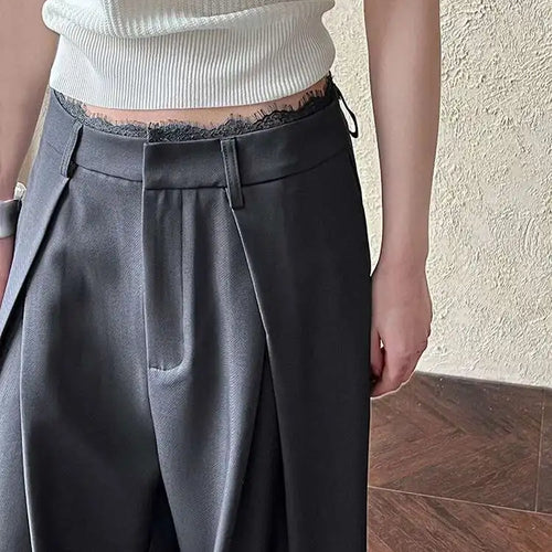 Load image into Gallery viewer, High Waist Black Lace Spliced Pleated Long Wide Leg Pants New Trousers Women Fashion Tide Spring Autumn 2025 1DJ0100
