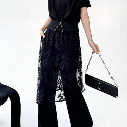 Load image into Gallery viewer, High Elastic Waist Black Lace Irregular Long Wide Leg Pants New Trousers Women Fashion Tide Spring Autumn 2025 1DJ1094

