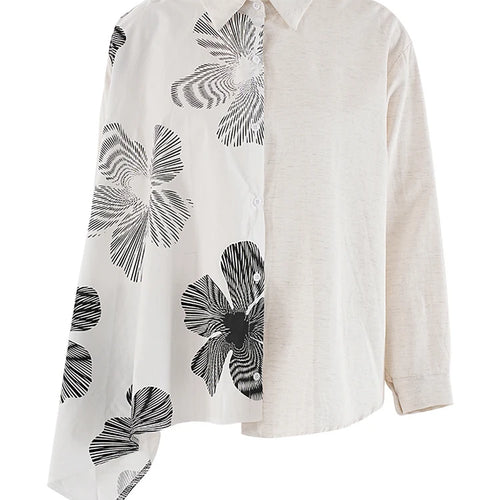 Load image into Gallery viewer, Women White Irregular Flower Big Size Casual Blouse New Lapel Long Sleeve Shirt Fashion Tide Spring Autumn 2025 CPG1908
