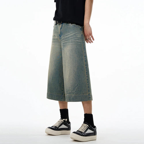 Load image into Gallery viewer, Male Denim Shorts American Wide Leg Cropped Jeans Summer Trend Trousers Loose Slim Washed Straight Pants 9W1461
