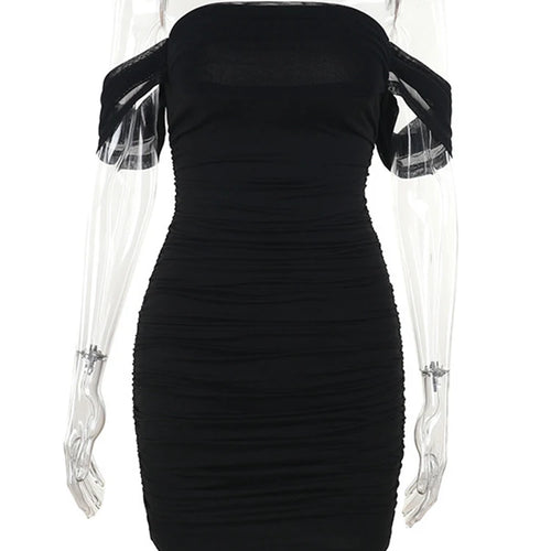 Load image into Gallery viewer, Off Shoulder Short Sleeve Mini Dress For Women Sexy Ruched Backless Bodycon Club Party Dresses 2025 Elegant Vestido
